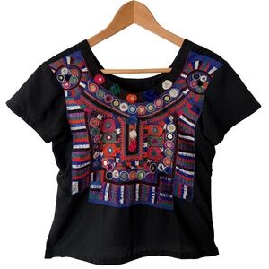 Vintage Banjara Mirrored Embroidered Short-Sleeve Top Amazing Handmade Rare OOAK